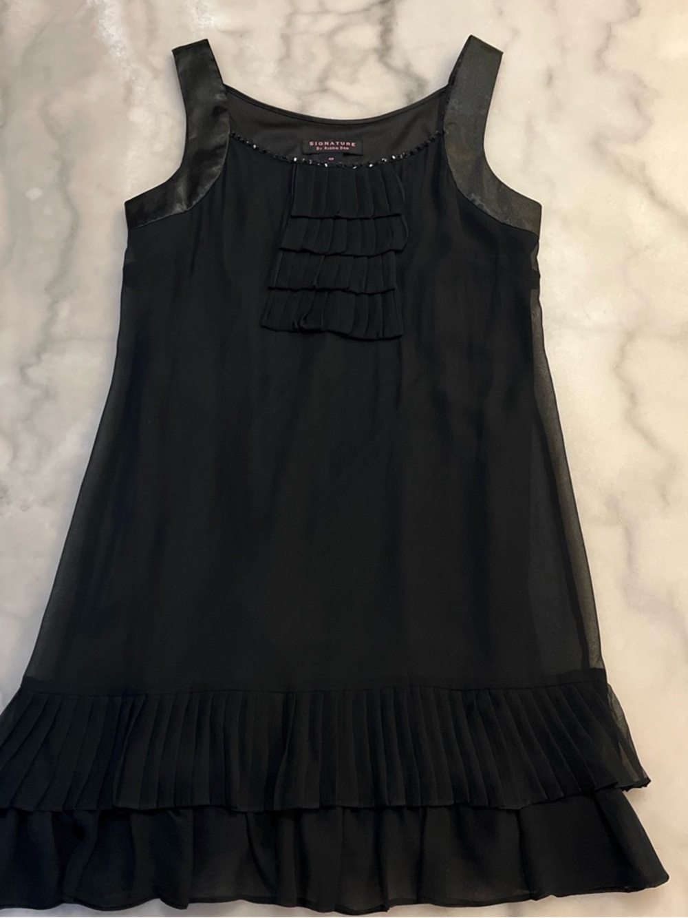 Signature By Robbie Bee Black Ruffle Sleeveless 💯 % Silk Party Dress